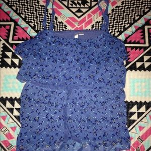 Blue Fluffy Floral Print Tank Top